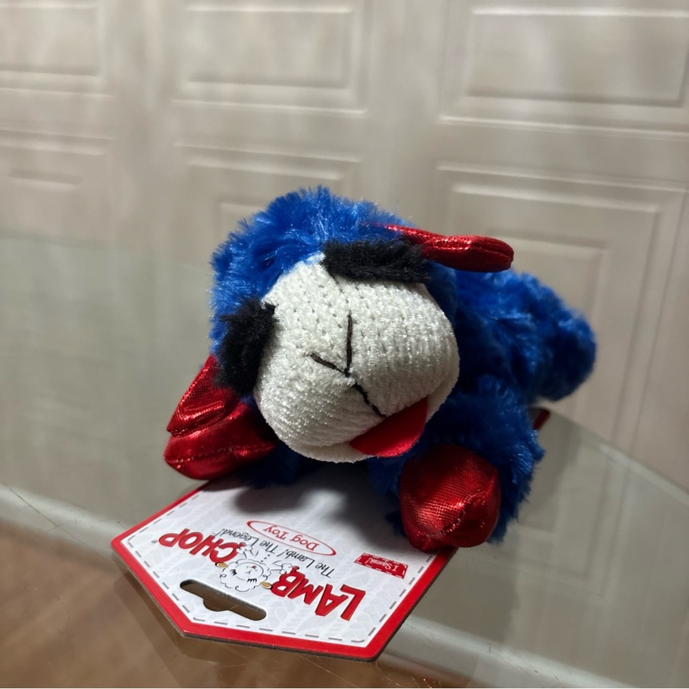 LambChop Patriotic Red & Blue Dog Toy Plush Squeaker NWT 8.5"